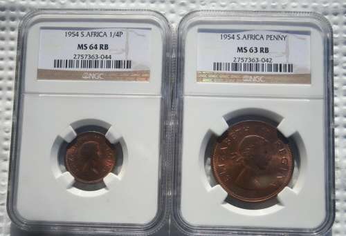 1954 PENNY AND 1/4 PENNY NGC GRADED MS 63 and 64 RB ON BID FOR BOTH