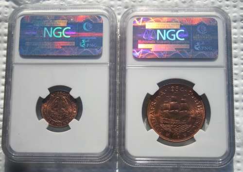1954 PENNY AND 1/4 PENNY NGC GRADED MS 63 and 64 RB ON BID FOR BOTH