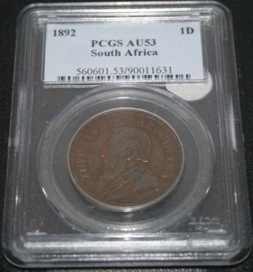 1892 ONE PENNY PCGS GRADED AU 53