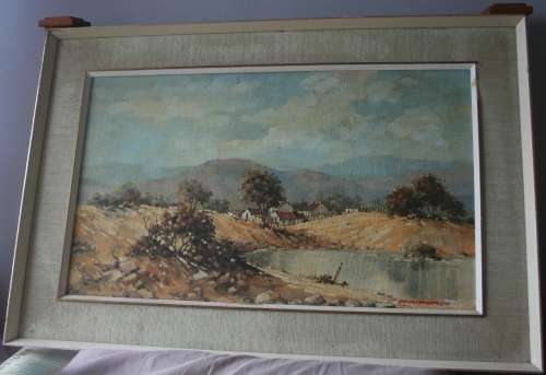 OIL ON BOARD FRAMED JONNY DE KOCK PAINTING SIZE FRAME 95 X 63 CM,PAINTING 75X 44CM DATED 1974