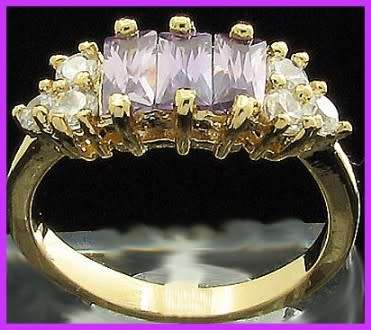 Simulated amethyst and zirconia gold plated ring