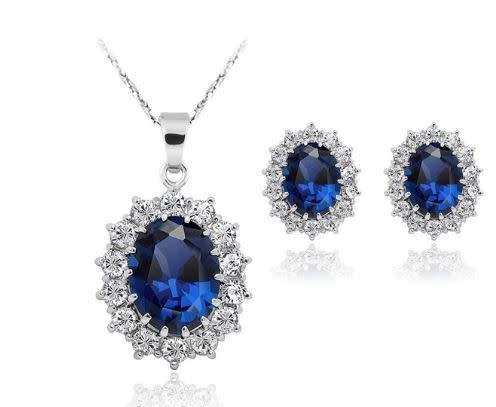 Simulated Sapphire Crystal Snowflake Necklace and Earrings set