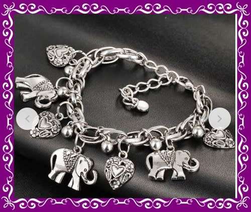 Silver charm bracelet with elephants