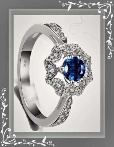 Stunning simulated sapphire and zircon ring S7