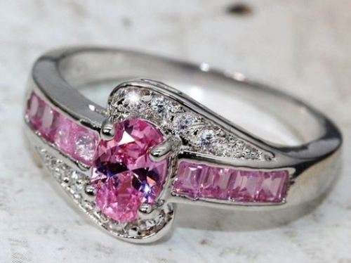 Beautiful pink and clear zirconia ring