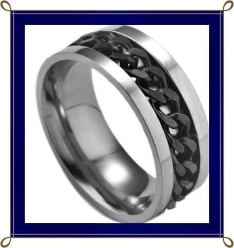 Stunning stainless steel with black chain design ring S10