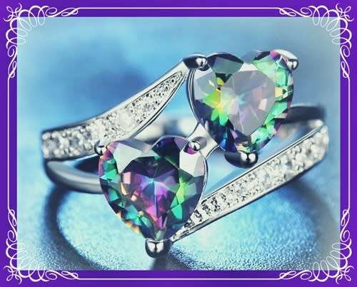 Sparkling simulated rainbow mystic topaz ring S7