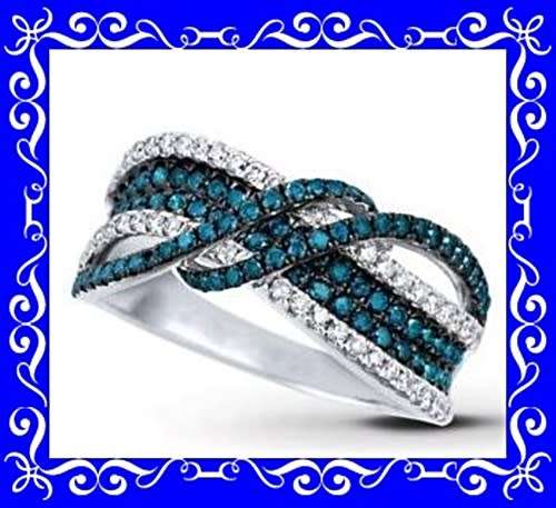 Gorgeous unusual design silver and created sapphire ring S7