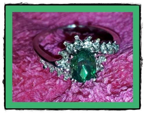Gorgeous vibrant green simulated emerald ring