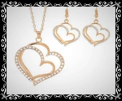Rose Gold Heart pendant and earrings with crystals