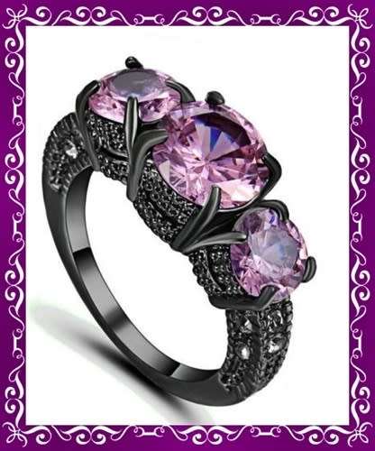 Beautiful purple cr. amethyst stone black gold look rhodium plated  Ring Size: 9