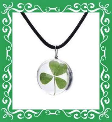 Beautiful lucky shamrock under glass pendant