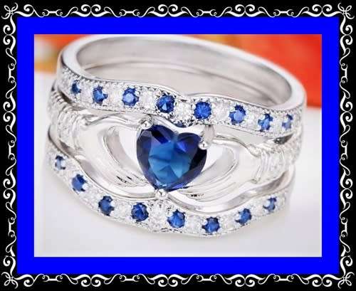 Super Silver plated sim sapphire ring set (3 rings in set)