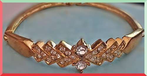 Gold Bangle with simulated diamonds