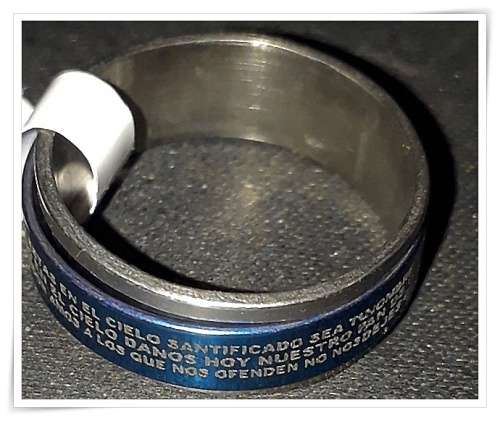 Blue Spinner prayer design stainless steel ring S19