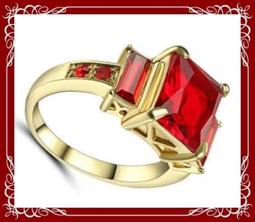 Stunning rhodium plated simulated ruby ring S7