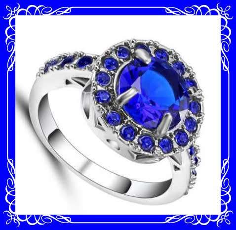 Gorgeous rhodium plated simulated sapphire ring S6