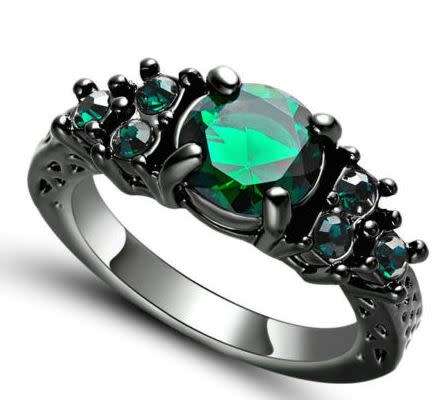 Wonderful black gold filled ring with simulated emerald S9