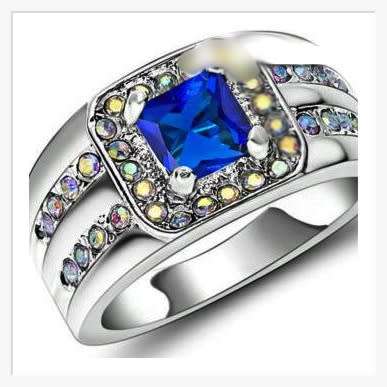 Lovely white gold filled simulated sapphire ring S9