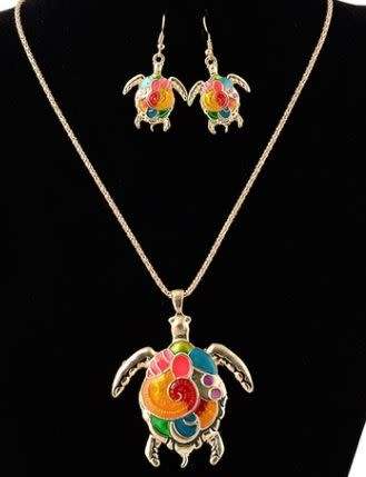 Vintage turtle necklace and earring set