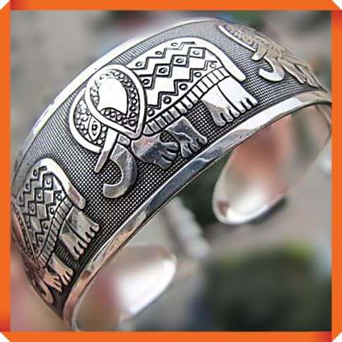 Stunning Tibetan Silver Elephant Design Cuff Bangle
