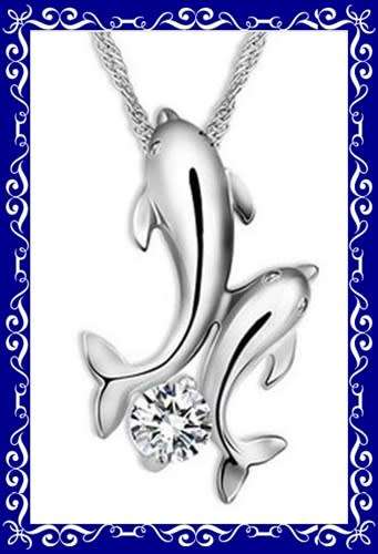 Silver filled double dolphin pendant necklace
