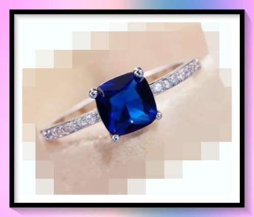Stunning square cut simulated sapphire ring size 9