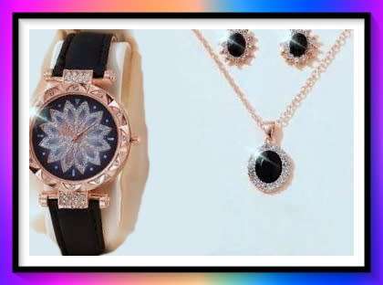 Amazing watch, necklace and earrings set