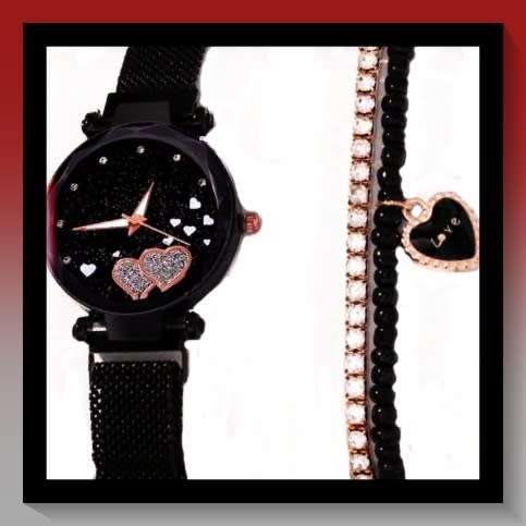 Beautiful Black watch and double bracelet bonus set