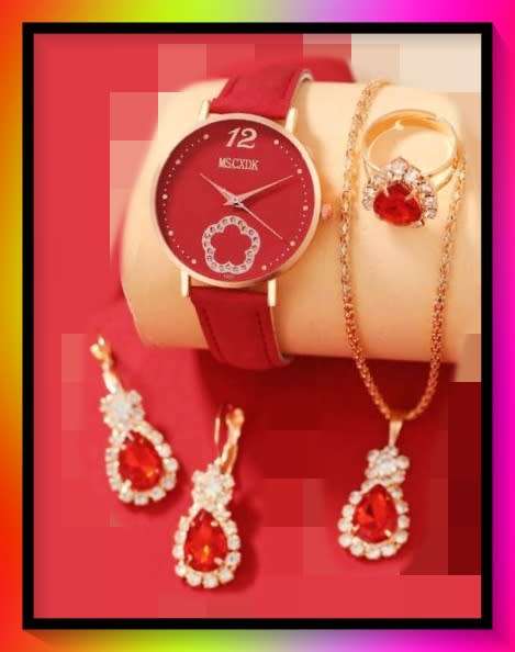 Blistering bonus set of necklace, earrings, ring and watch