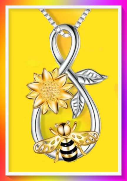 Amazing  Honeybee & Sunflower Pendant Necklace (Silver colour)
