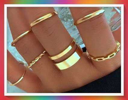 Stylishly Simple Smooth Twisted Chain Link rings 7pc set