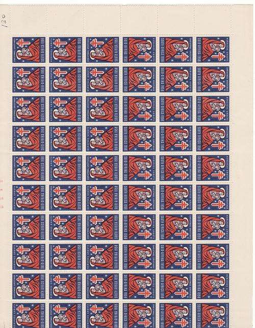 1958 Complete sheet of X/Mas seal's.