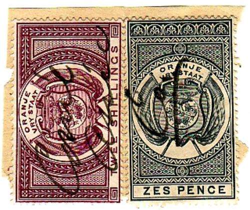 1878-84 Revenues, 6d and 2/- on piece.