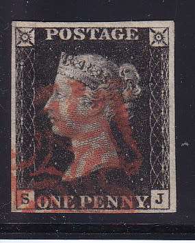 GREAT BRITAIN QV 1840 PENNY BLACK SG 2 PLATE 7 WITH RED MALTESE CROSS  SUPERB USED    CV=R10000+