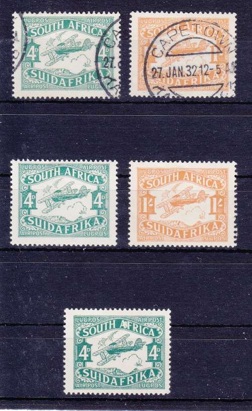SOUTH AFRICA 1929 AIRMAIL ISSUE SG 40-41 MM AND USED PLUS VARIETY     CV R600
