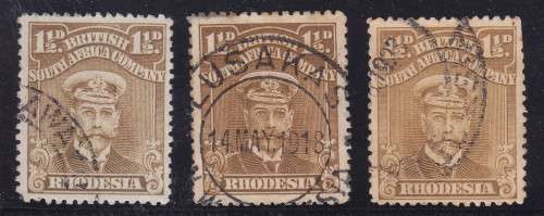 RHODESIA BSAC 1913 ADMIRALS PERF 14 SG 197-199 USED    CV R165