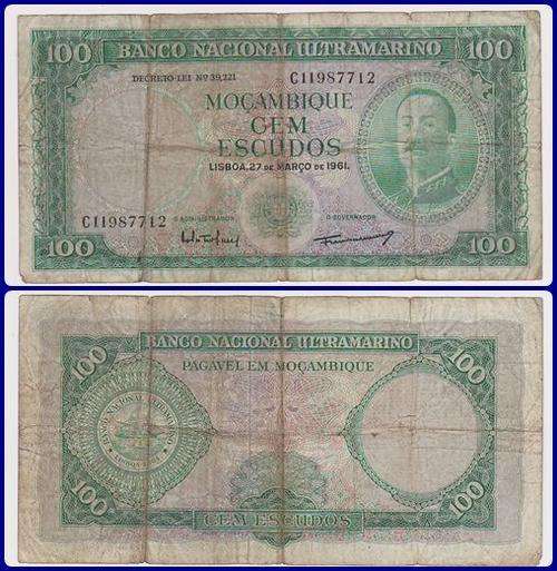 MOZAMBIQUE - 1961 - 100 ESCUDOS - VG NOTE - S/N: B119..