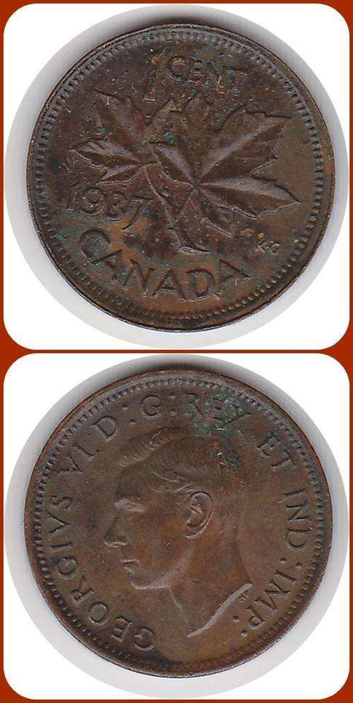 CANADA - 1937 - ONE CENT - F COIN