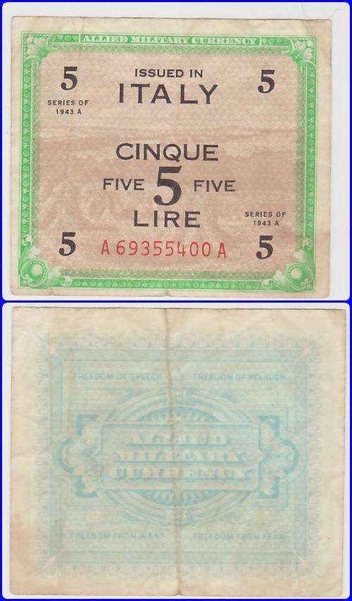 ITALY - 1943A - 5 LIRE - SER#: A693..A