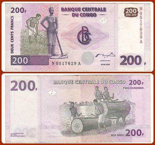 DRC - 30/06/2000 - 200 FRANCS - PIC #: 95 - VF+ NOTE