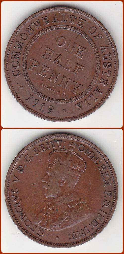 AUSTRALIA - 1919 - HALF PENNY - F COIN