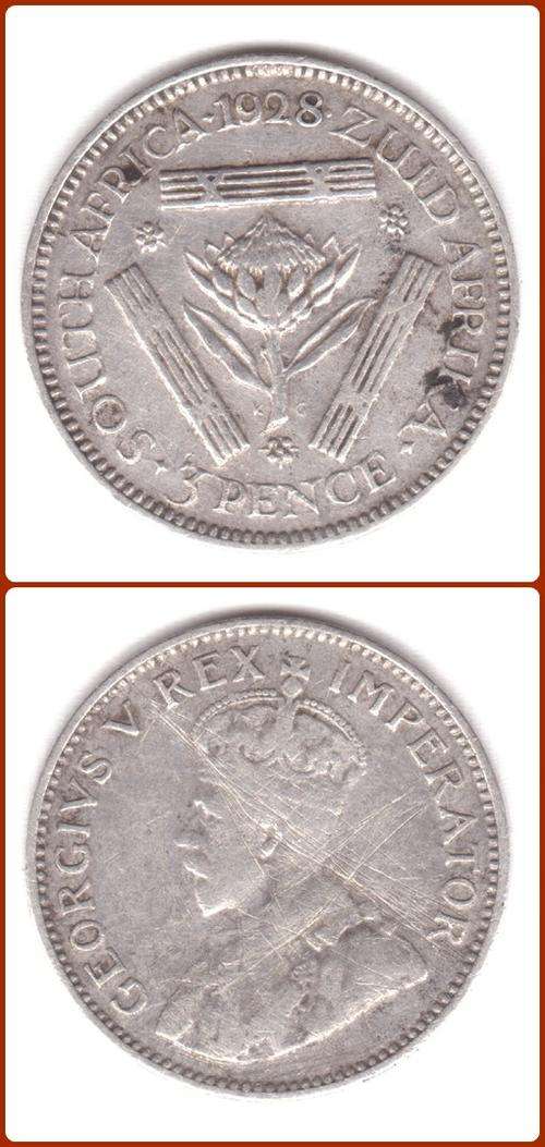 UNION - 1928 - 3 PENCE - TICKEY - VG COIN