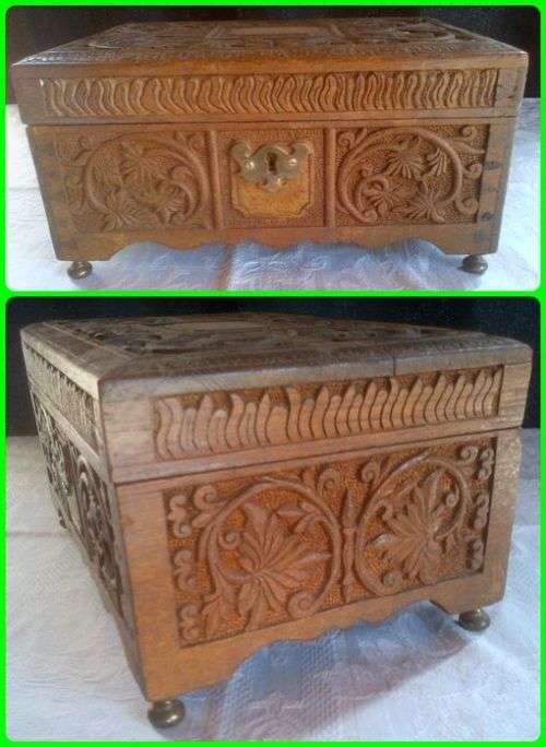 VINTAGE - HAND CARVED - JEWELERY CHEST