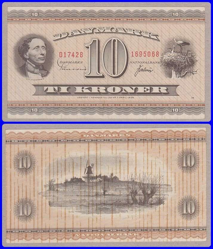 DENMARK - ND - 10 KRONER - PIC# 44 - VF NOTE - SER# 1695068