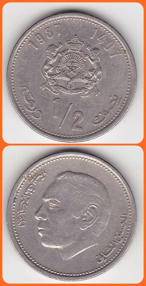 MOROCCO - 1987 - 1/2 DIRHAM - VF COIN