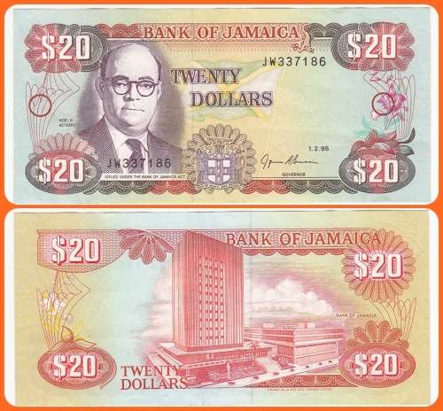 JAMAICA - 1995 - 20 DOLLARS - PIC# 72e - XF NOTE - SER# JW337186