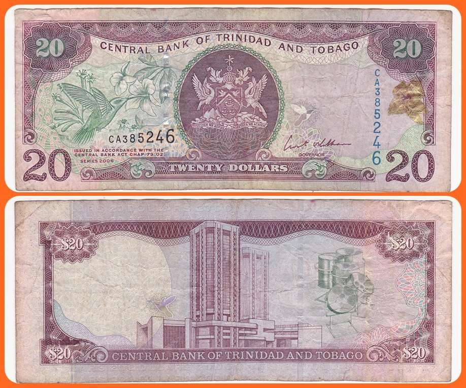 TRINIDAD & TOBAGO - 2006 - 20 DOLLARS - PIC# 44 - F NOTE - SER# CA385246