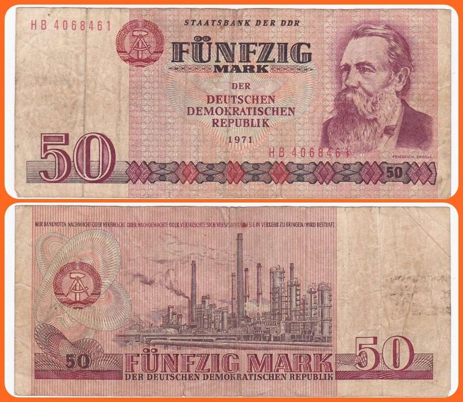 GERMANY DEM. REP. - PIC# 30b - 1971(1985) - 50 MARK - VG NOTE - SER# HB4068461