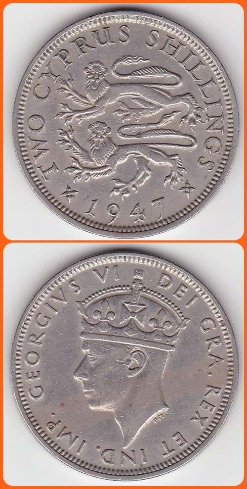 CYPRUS - 1947 - 2 SHILLINGS - KM# 28 - F/VF COIN